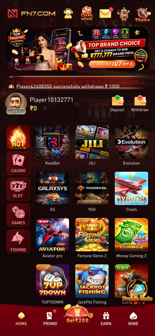 FN7 Game login page displayed on a mobile device